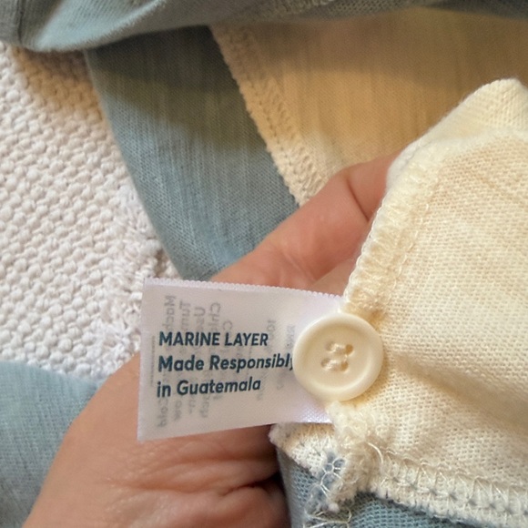 MARINE LAYER rugby crop polo top in aqua striped Women’s Sz S - Picture 6 of 8